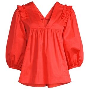 Harshman Elegant Coral Cheryl Ruffles Off Shoulder Blouse 100% Cotton, Small NWT